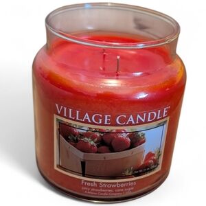 Village Candle Fresh Strawberries 14oz Medium Apothecary Dome Glass Candle Jar